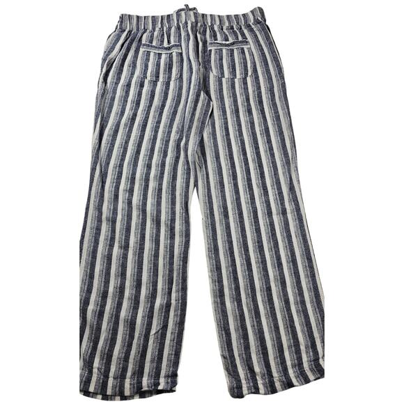 PER se chambray striped Linen Blend pocket beach pants drawstring waist EUC L - Picture 1 of 9
